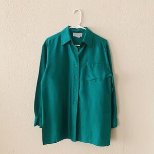 Vintage Saks Fifth Avenue 100% Silk Blouse Long Sleeve Button Down Shirt Sz 4
